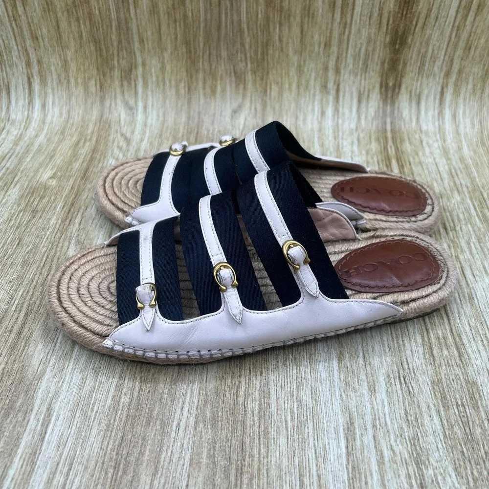 Coach Devon Espadrille Sandals Women's Size 6 White Leather Buckle Striped